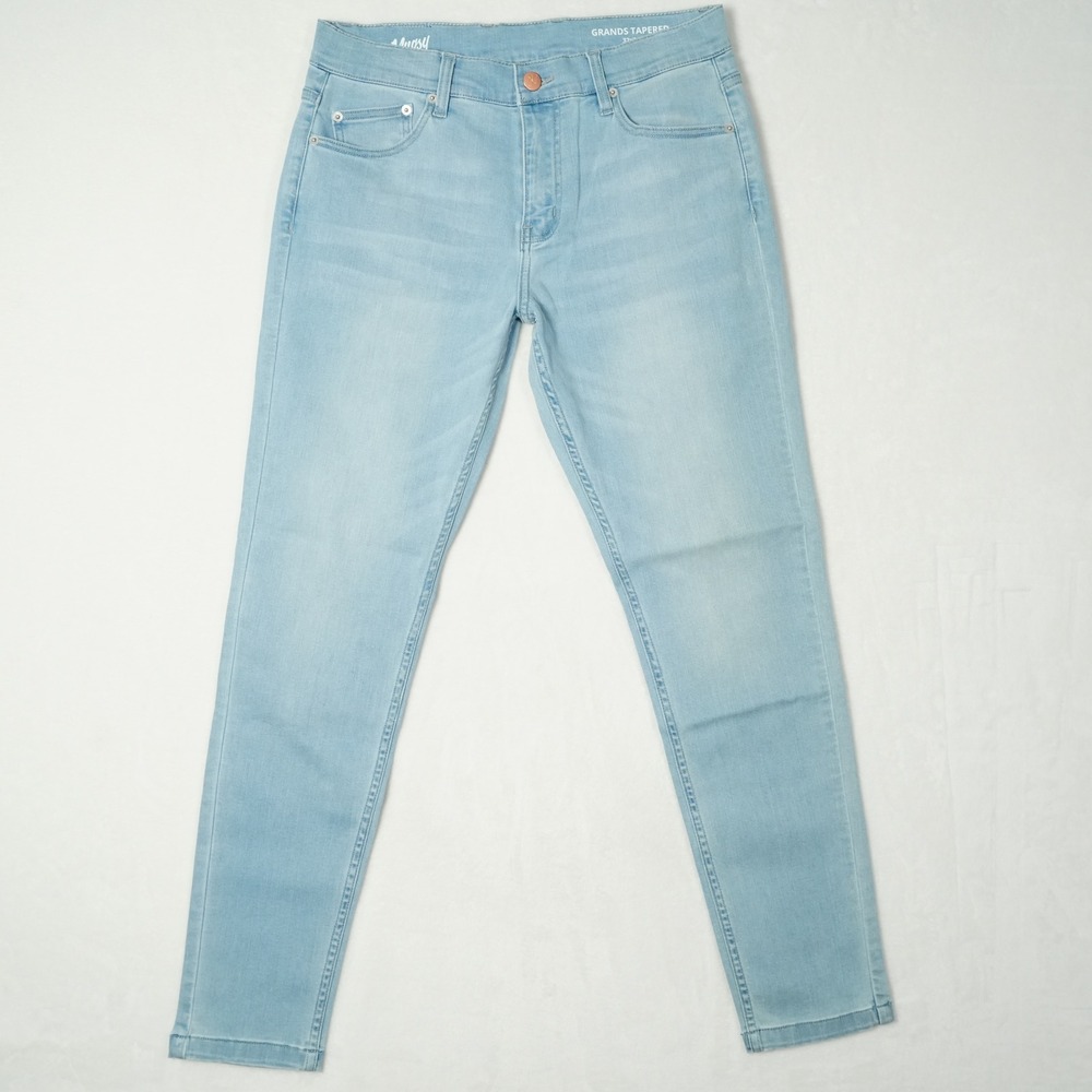 Mugsy Grands Tapered Jeans Mens Fits 32x31 Light Blue Wash Stretch Denim
